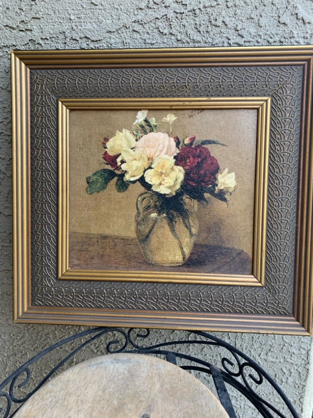 Framed Floral Still Life Wall Art in Gold and Red